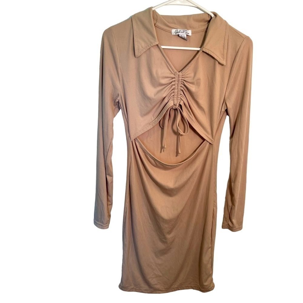 Birch and Stone Ribbed Mini Dress Beige - Picture 2 of 13